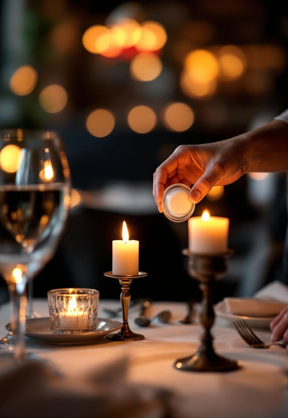 liquid candles shown with candle holders and child resistant closure