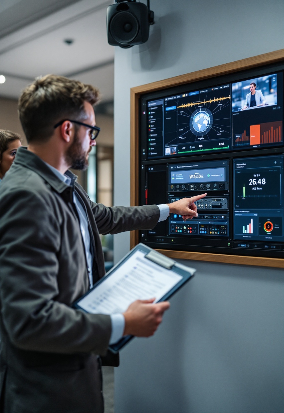 Venue spec sheet showing LED screen, mixing console, and Wi-Fi bandwidth metrics